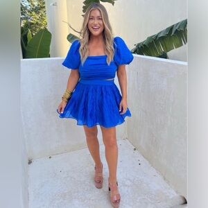 Buddy Love Vibrant Blue Puff Sleeve Skirt Set